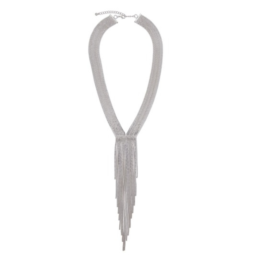 Silver Statement Fringe Chain Y-Necklace